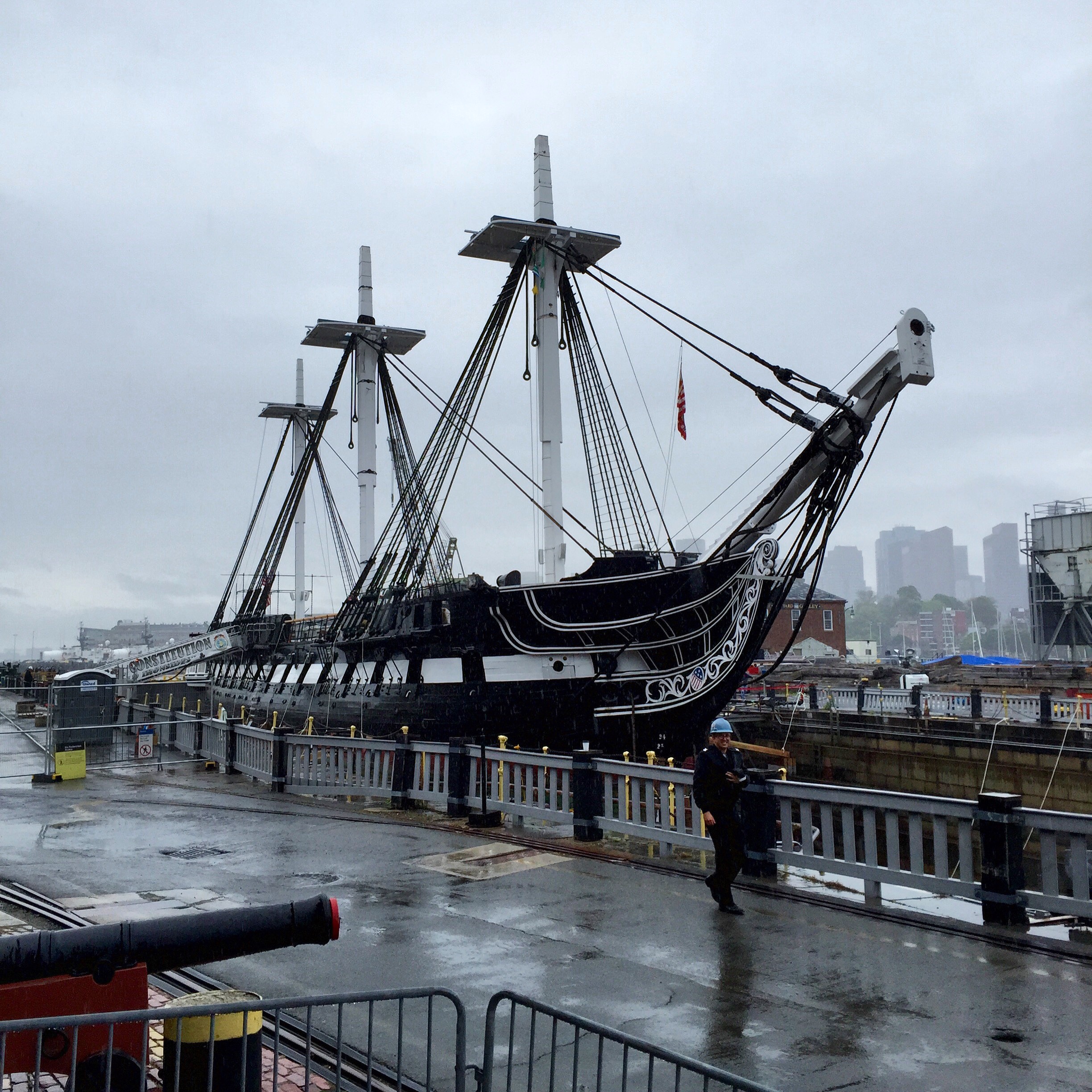 Constitution in dry dock the morning of May 19, 2015. [Courtesy USS Constitution Museum]