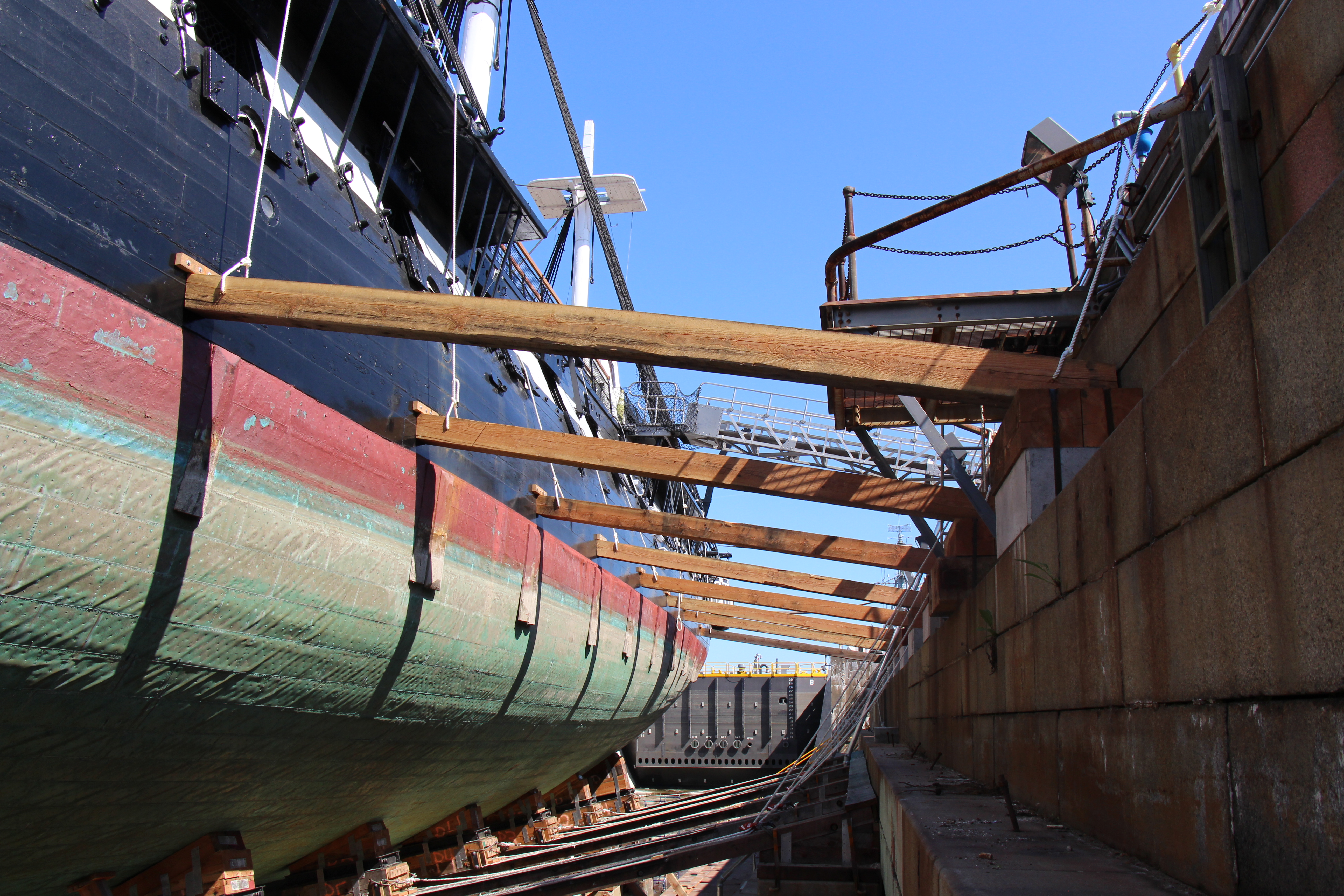 View of USS Constitution from within Dry Dock 1, May 29, 2015. [Courtesy USS Constitution Museum]