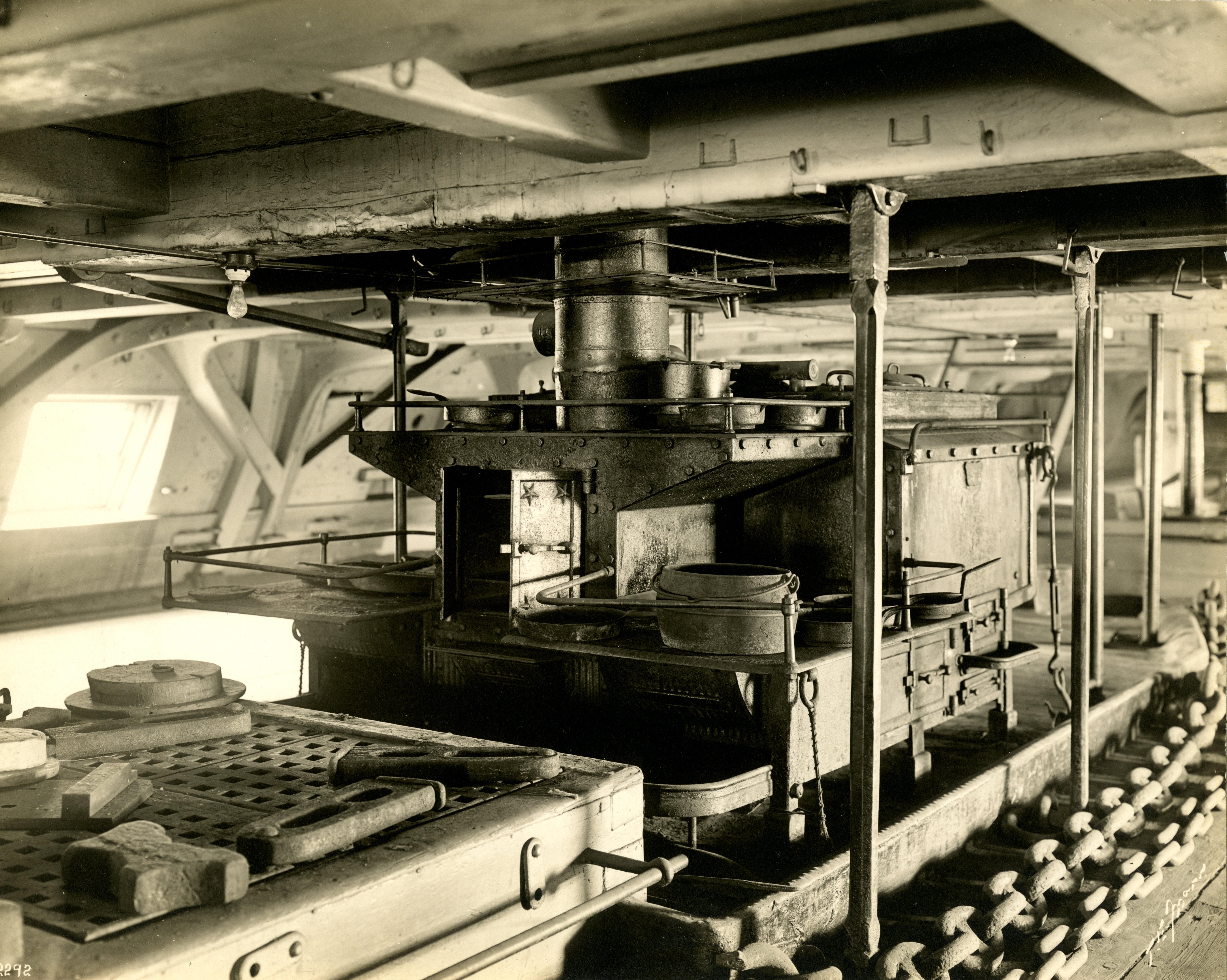 Early 20th century photo of the galley stove, by Thomas E. Marr. [Courtesy USS Constitution Museum]