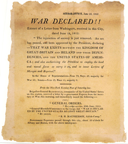 Broadside announcing the start of the War of 1812. USS Constitution Museum Collection.