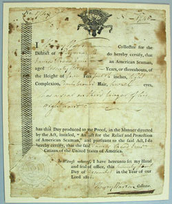 Seaman's protection certificate for James Reed, Jr. USS Constitution Museum Collection.