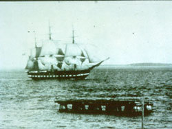 The oldest known photograph of USS Constitution under sail, circa 1881. USS Constitution Museum Collection.