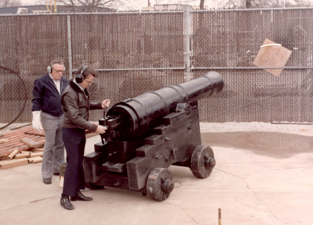 Naval Ordinance Station staff test fire the 24-pound long gun. [Courtesy Naval History & Heritage Command Detachment Boston]