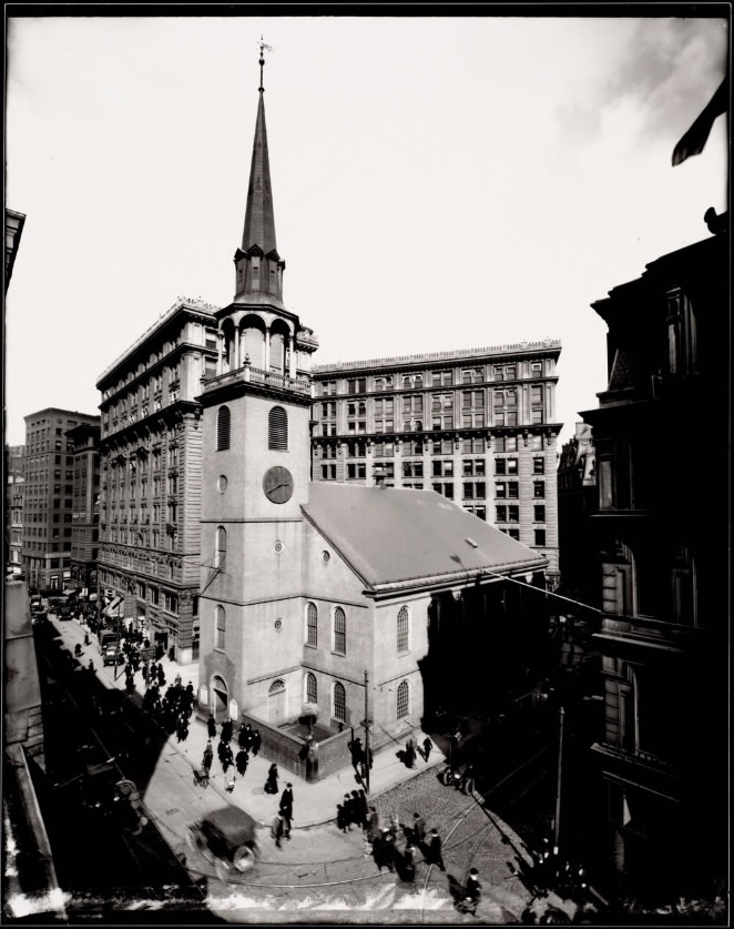 Old South Meeting House photographed by Leon H. Abdalian in April 1920. [Courtesy Boston Public Library]