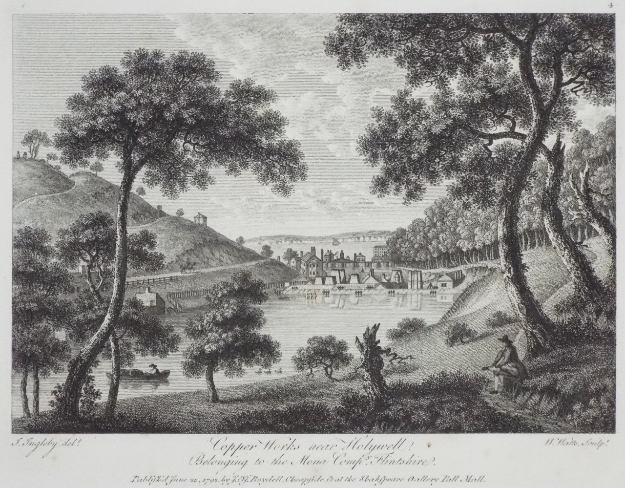 The Parys Mine Company's copper works near Holywell, as they appeared in 1792. The large pond provided water power to the mills below.