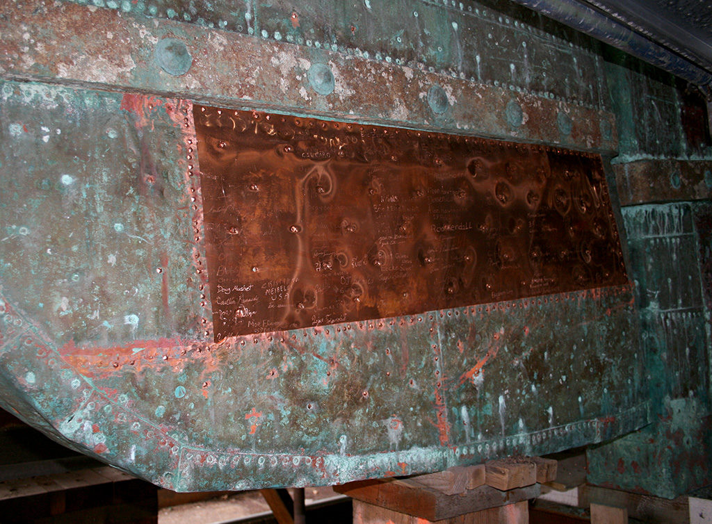 A piece of copper installed on the ship's rudder. [Courtesy Naval History & Heritage Command Detachment Boston]