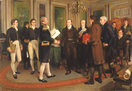 The Signing of the Treaty of Ghent, Christmas Eve, 1814, by Sir Amédée Forestier, 1914. [Smithsonian American Art Museum Gift of the Sulgrave Institution of the U.S. and Great Britain]