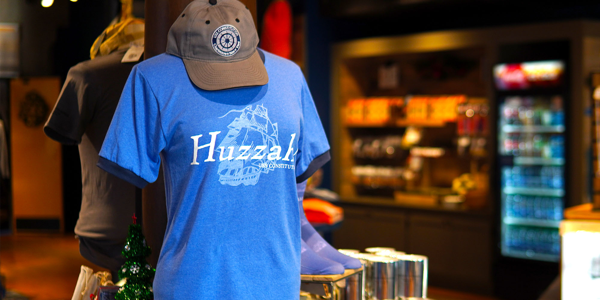 USS Constitution Museum T-Shirt in the museum store with Huzzah on the front.