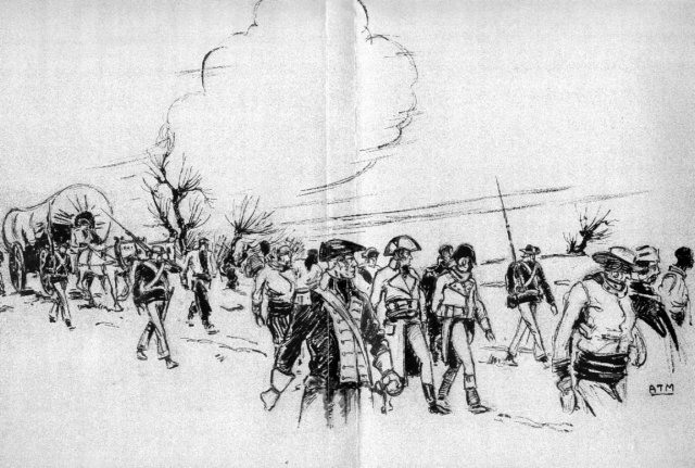 U.S. Marines escort captured French sailors during the Quasi War with France (1798–1801), as depicted in a 20th-century illustration.
