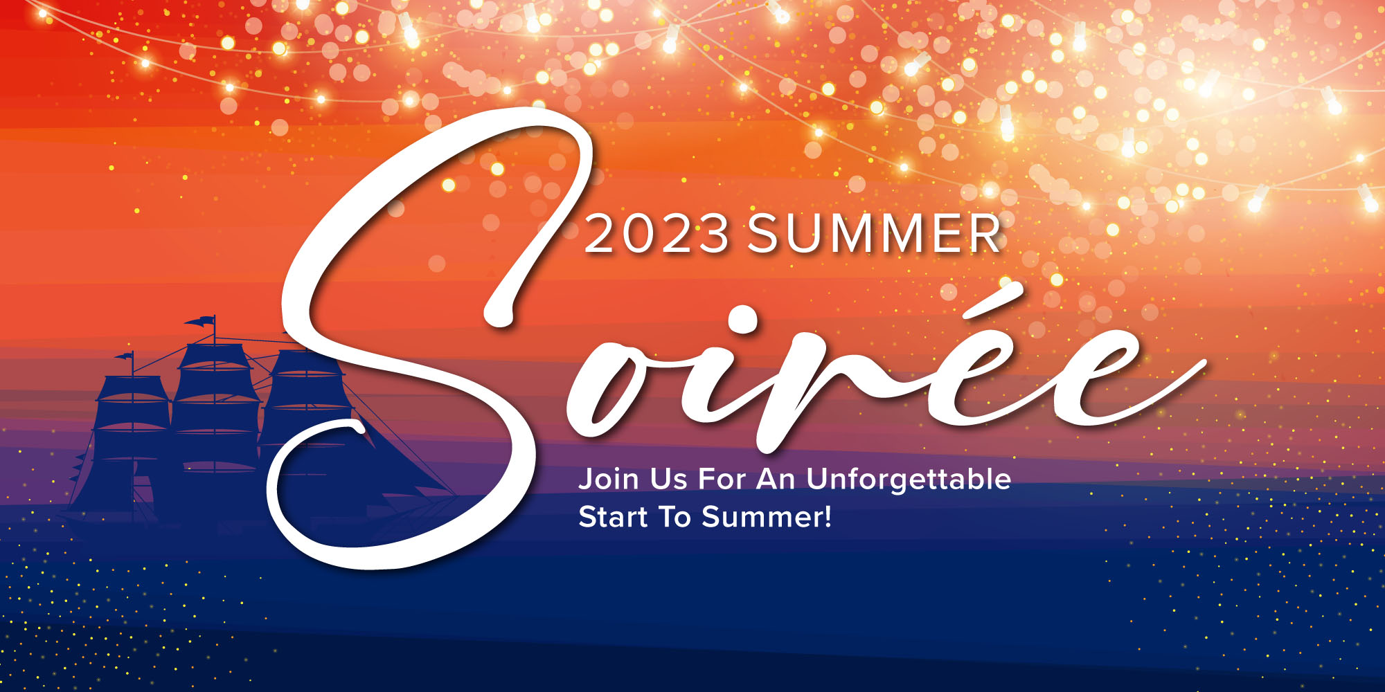 Summer Soiree promo graphic - ship at sunset