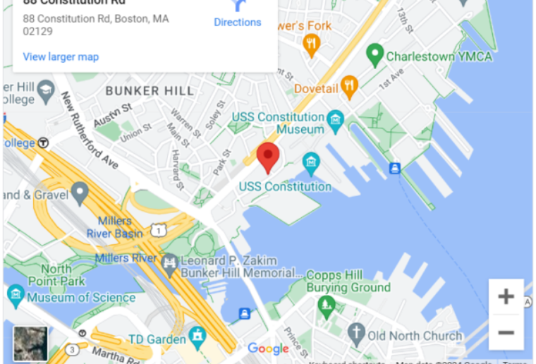 Google map pointing to the location of the USS Constitution Museum 