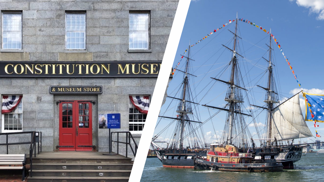 USS Constitution Museum and the USS Constitution in the Boston harbor 