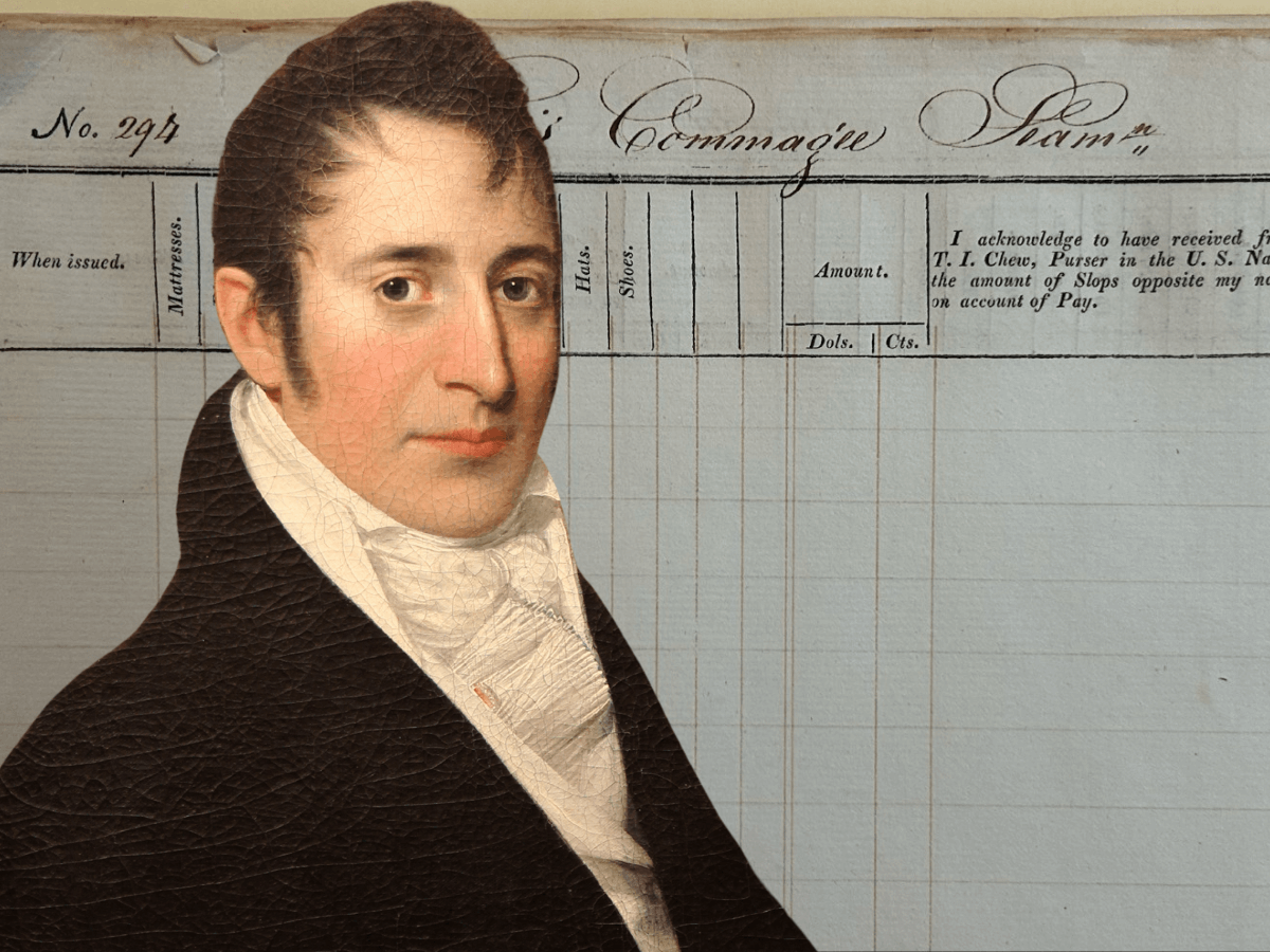 Portrait of Thomas Chew with his ledger