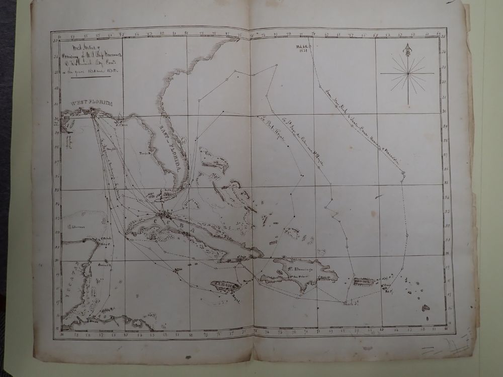 Dale’s chart of the Caribbean showing USS Vincennes’ passages.